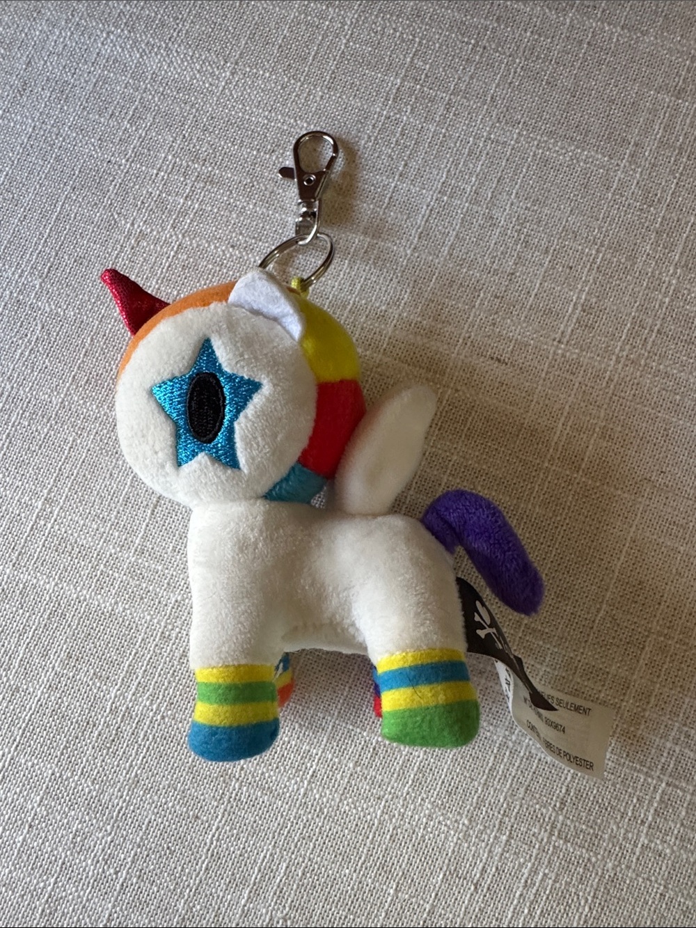 tokidoki Rainbow Unicorn Keychain - White with Rainbow Accents